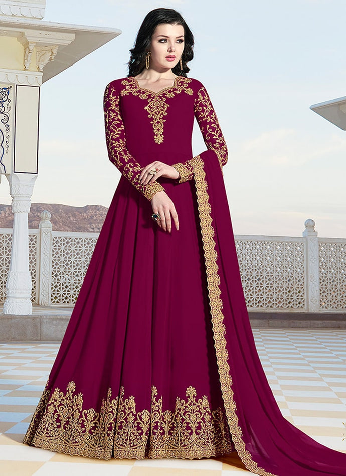 popular pink colored embroidered designer gown