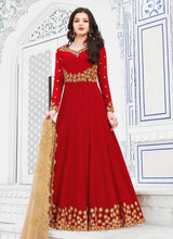 Load image into Gallery viewer, amazing red partywear georgette base heavy gown
