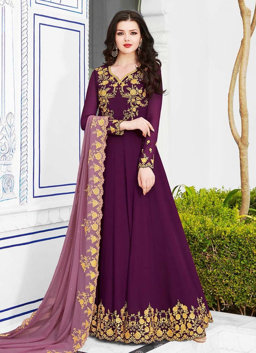 amazing purple designer partywear heavy gown