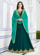 Load image into Gallery viewer, amazing pine green partywear georgette base heavy gown
