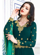 Load image into Gallery viewer, buy amazing pine green partywear georgette base heavy gown
