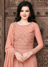 Load image into Gallery viewer, buy Georgette fabric Peach color Stone and Resham work Gown
