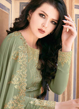 Load image into Gallery viewer, buy Dark Sea Green color Georgette fabric Dori and Stone work Gown
