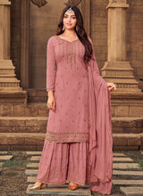 Load image into Gallery viewer, Blush Pink Color Georgette Base Zari Work Sharara Salwar Suit
