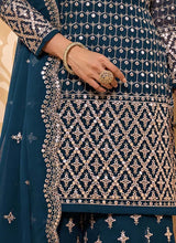 Load image into Gallery viewer, online Blue color Georgette base Mirror and Zari work Sharara salwar suit
