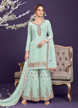 Load image into Gallery viewer, buy Sea Green Color Georgette Fabric Sequins Work Sharara Salwar Suit
