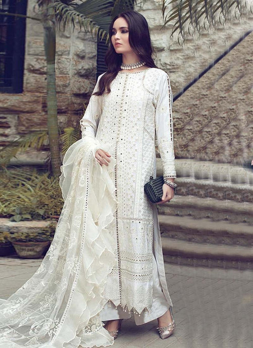 Fashionable White color Cotton base Palazzo salwar suit with dupatta