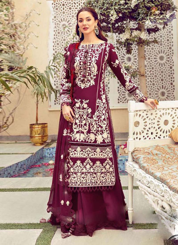 Maroon color Cotton base Resham work Pakistani Palazzo salwar suit