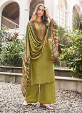 Load image into Gallery viewer, Olive Green Color Art Silk Material Pant Style Salwar Suit
