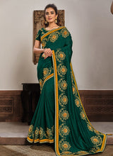 Load image into Gallery viewer, Beguiling Deep Green color Silk base Zari, Resham and Sequin work Saree
