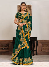 Load image into Gallery viewer, Buy Beguiling Deep Green color Silk base Zari, Resham and Sequin work Saree

