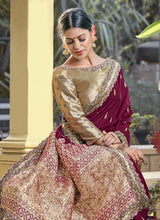 Load image into Gallery viewer, buy Maroon color Silk fabric 3/4th sleeves blouse Silk weave Saree
