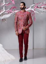 Load image into Gallery viewer, Maroon color Regular fit Printed pattern Designer Jodhpuri Suit
