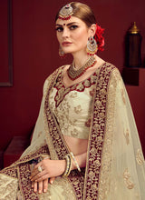 Load image into Gallery viewer, shop Beautiful cream colored silk base designer Lehenga Choli
