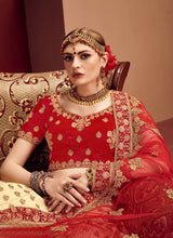 Load image into Gallery viewer, shop Tempting Weddingwear Red and Cream Colored Designer Lehenga Choli
