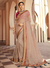 Load image into Gallery viewer, Festive wear light beige colored organza based saree
