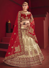 Load image into Gallery viewer, Marvelous off-white and red colored Satin base Lehenga Choli
