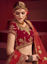 Load image into Gallery viewer, shop Marvelous off-white and red colored Satin base Lehenga Choli

