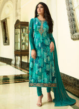 Load image into Gallery viewer, Shop graceful green color georgette base Thread work on printed salwar kameez
