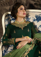 Load image into Gallery viewer, buy outstanding dark green color georgette base Zari work palazzo suit
