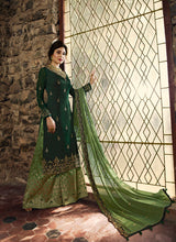 Load image into Gallery viewer, outstanding dark green color georgette base Zari work palazzo suit
