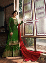 Load image into Gallery viewer, impressive forest green color heavy neck work palazzo suit
