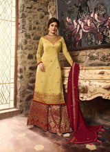 Load image into Gallery viewer, glamorous yellowish color georgette base Zari worked palazzo suit
