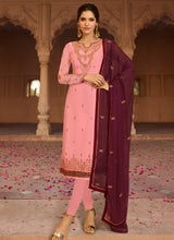 Load image into Gallery viewer, impressive pink color zari and pearl work base long choli lehenga and pent
