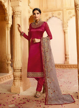 Load image into Gallery viewer, buy elegant red color full neck work silk base long choli lehenga
