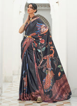 Load image into Gallery viewer, Partywear Dark Grey Color Silk Material Printed Saree
