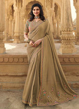 Load image into Gallery viewer, royal look beige colored silk base designer saree
