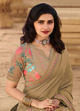 Load image into Gallery viewer, buy royal look beige colored silk base designer saree
