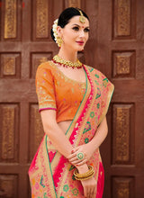 Load image into Gallery viewer, Buy coral red colored silk weave wedding wear saree
