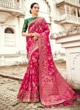 Load image into Gallery viewer, terrific tulip pink colored silk weave wedding wear saree
