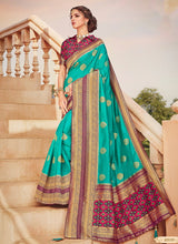 Load image into Gallery viewer, stylish collared base sea green silk weave saree

