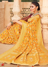 Load image into Gallery viewer, Buy sunshine yellow colored silk weave saree
