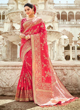Load image into Gallery viewer, outstanding orange colored silk weave wedding wear saree
