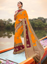 Load image into Gallery viewer, popular tangy orange colored silk weave saree
