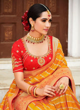 Load image into Gallery viewer, Buy popular pineapple yellow colored silk weave wedding wear saree
