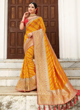Load image into Gallery viewer, popular pineapple yellow colored silk weave wedding wear saree
