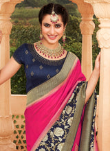 Load image into Gallery viewer, Buy mesmerizing hot pink colored weddingwear silk weave saree
