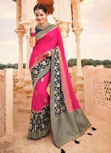 Load image into Gallery viewer, mesmerizing hot pink colored weddingwear silk weave saree
