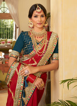 Load image into Gallery viewer, Shop Red Color Silk Material Silk Weave Saree With Lace Work
