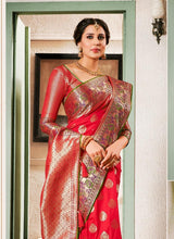 Load image into Gallery viewer, wedding wear red colored silk weave saree
