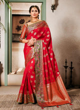 Load image into Gallery viewer, classy wedding wear red colored silk weave saree

