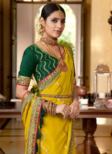 Load image into Gallery viewer, Order Yellow Color Silk Weave And Lace Work Silk Fabric Half And Half Saree
