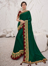 Load image into Gallery viewer, trendy sea green colored partywear silk base saree
