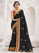 Load image into Gallery viewer, fabulous black colored partywear silk base saree
