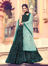 Load image into Gallery viewer, Shop Dashing black color lehenga with turquoise blue dupatta

