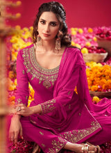 Load image into Gallery viewer, buy Scoop neck Deep Pink color Georgette base Stone work Pant style suit
